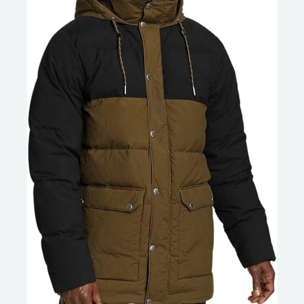 Eddie Bauer Black and Brown Puffer Jacket Insulated Winter Wear down filled mens